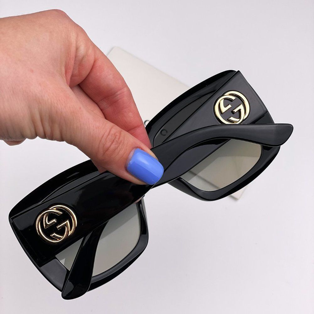 Gucci Urban GG0141SN Sunglasses Black Gold Grey Women - Picture 2 of 11